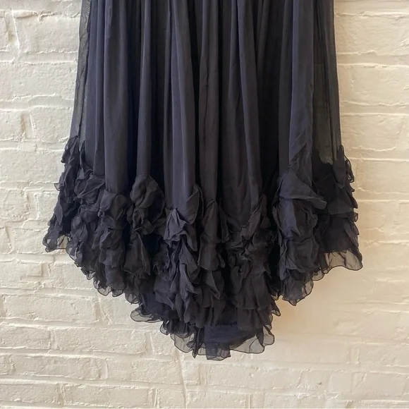 D&G Dolce & Gabbana || High Neck Halter Ruffle Dress Embellished Silk Black 42 6 - Picture 2 of 10